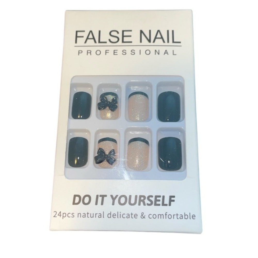 False Nail Professional Set with Black and Cream Nails